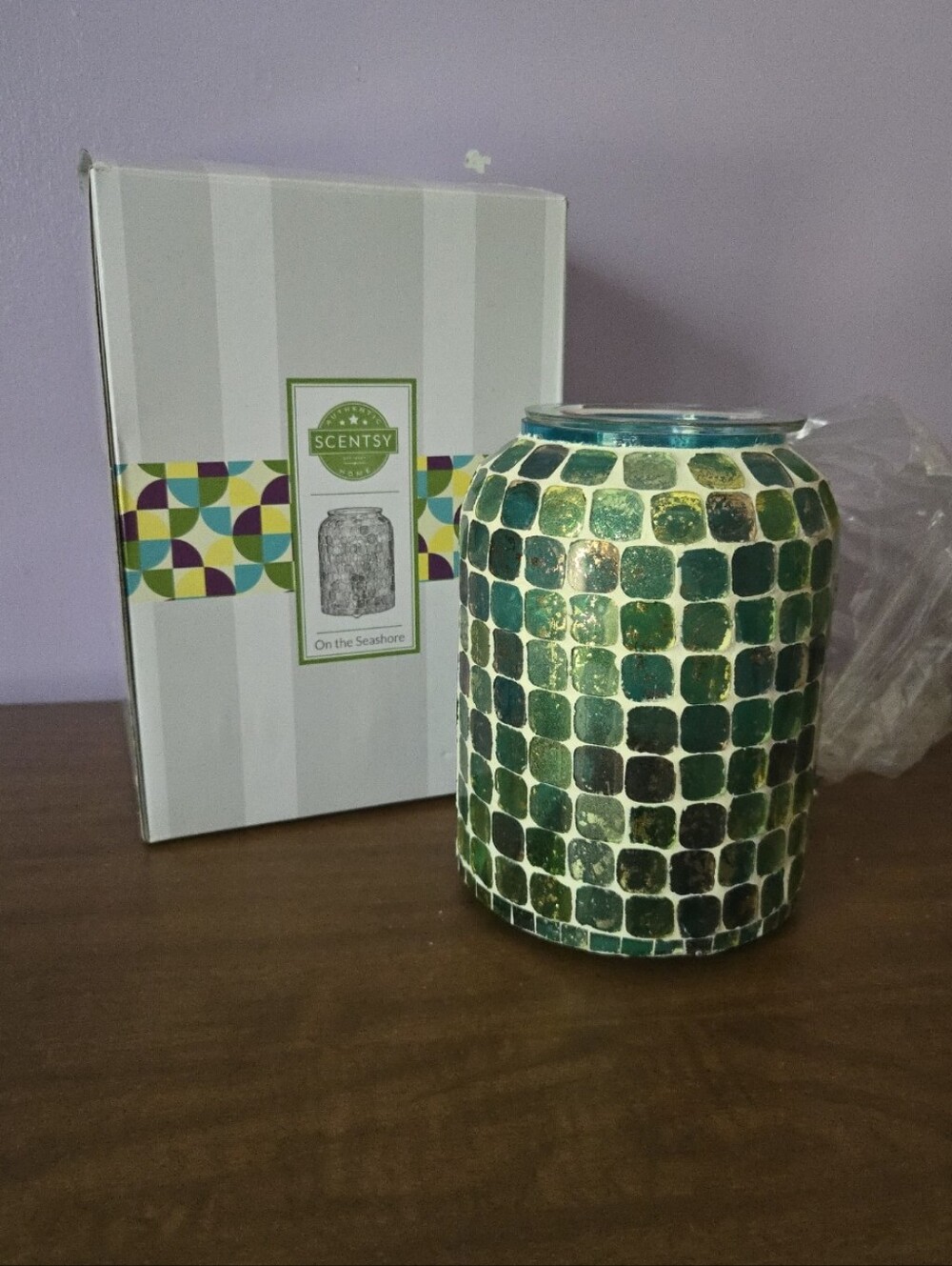 Scentsy On The Seashore Green Teal Mosaic Glass Wax Warmer